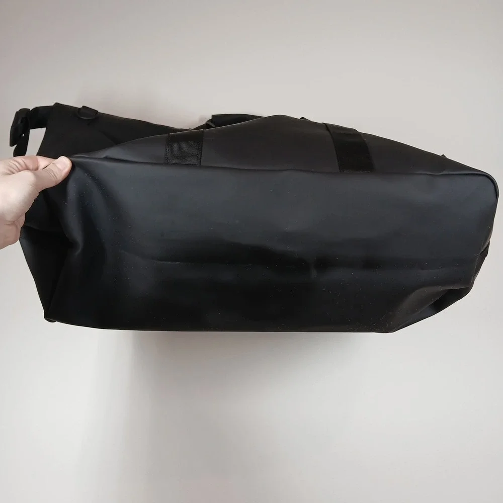 NWT RAINS Duffel Bag Black Waterproof Coated Weekender Travel Gym Modern